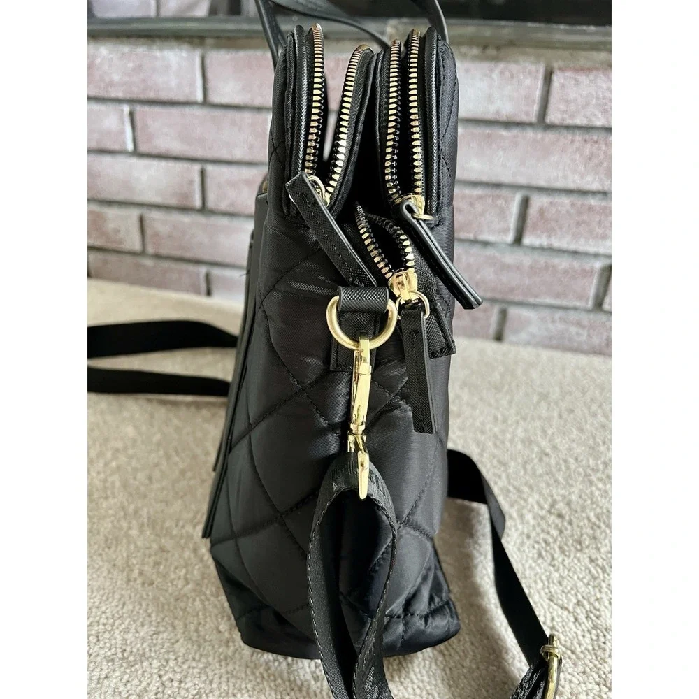 Steve Madden Black Quilted Laptop Work Satchel Bag Zip Detachable Strap Spacious
